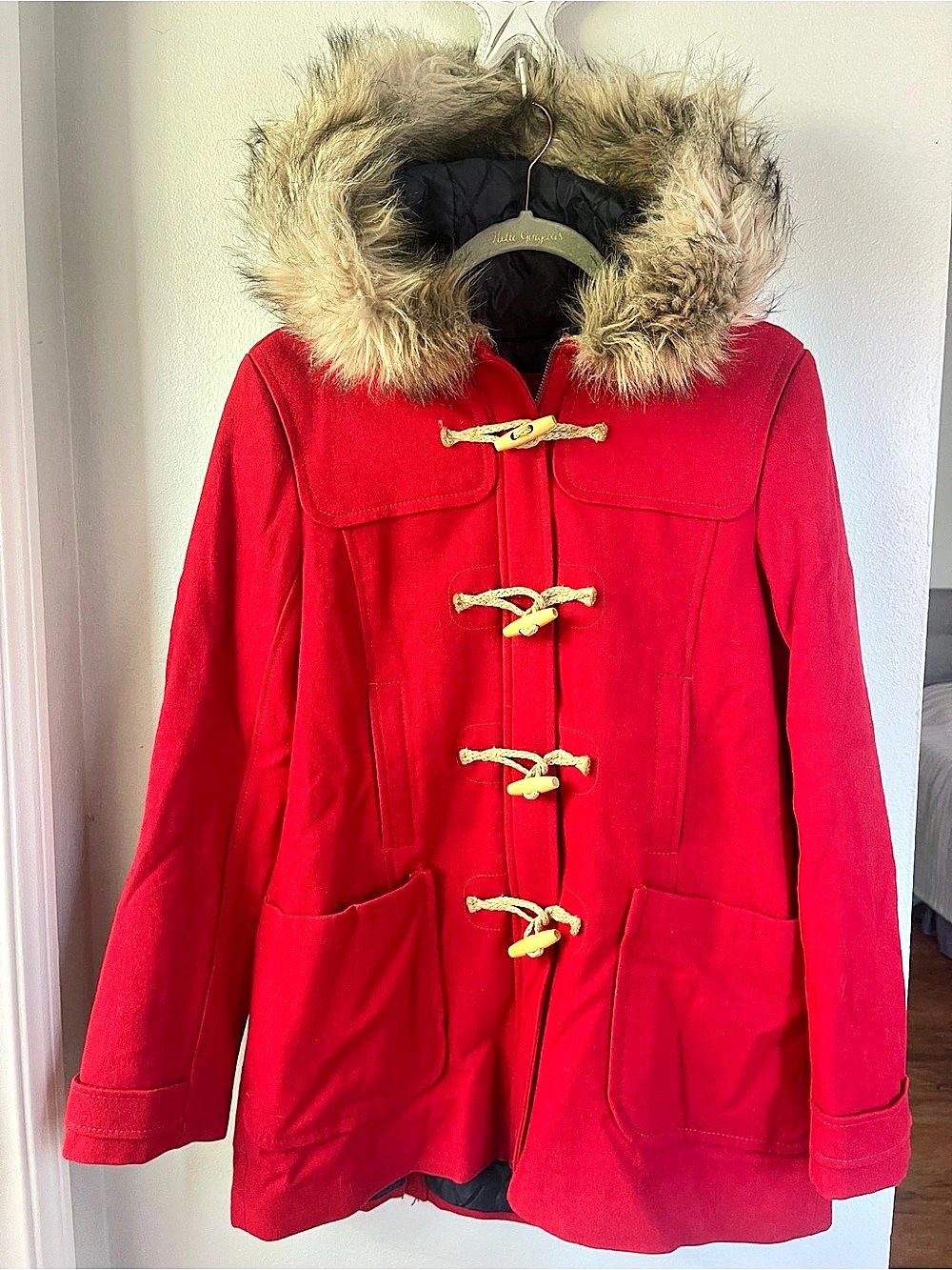 Y2K American Eagle Outfitters Red Toggle Hooded Coat Size Large